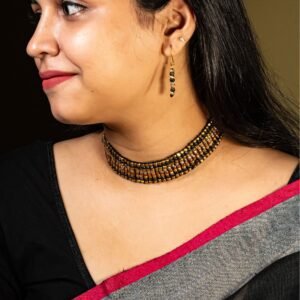 Handcrafted Odisha Tribal Dhokra Choker Necklace with Earrings – Puspa - Black