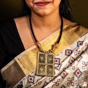 Handcrafted Odisha Tribal Dhokra Pendant Necklace with Earrings – Gauri - Black