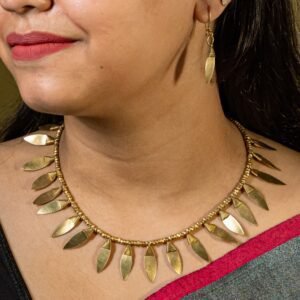 Handcrafted Odisha Tribal Dhokra Leaf Necklace with Earrings – Lalita - Black