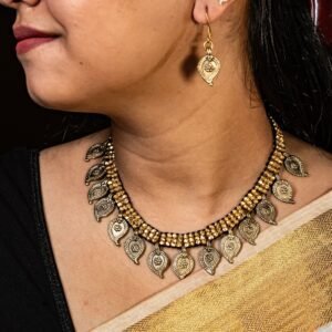 Handcrafted Odisha Tribal Dhokra Charm Necklace with Earrings – Kuni - Black