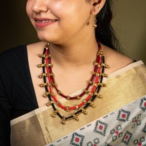 Handcrafted Odisha Tribal Dhokra Ghungroo Layered Necklace with Earrings – Lalita - Black