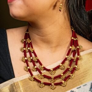 Handcrafted Odisha Tribal Dhokra Layered Necklace with Earrings – Jaya - Maroon