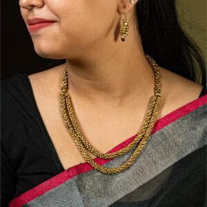 Handcrafted Odisha Tribal Dhokra Brass Beaded Layered Necklace with Earrings – Jaya - Black