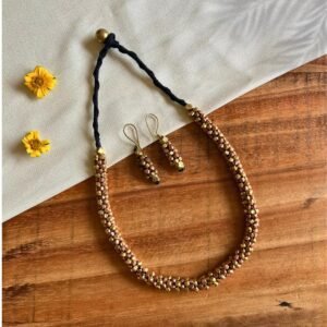 Handcrafted Odisha Tribal Dhokra Brass & Copper Bead Necklace with Earrings – Hema - Black
