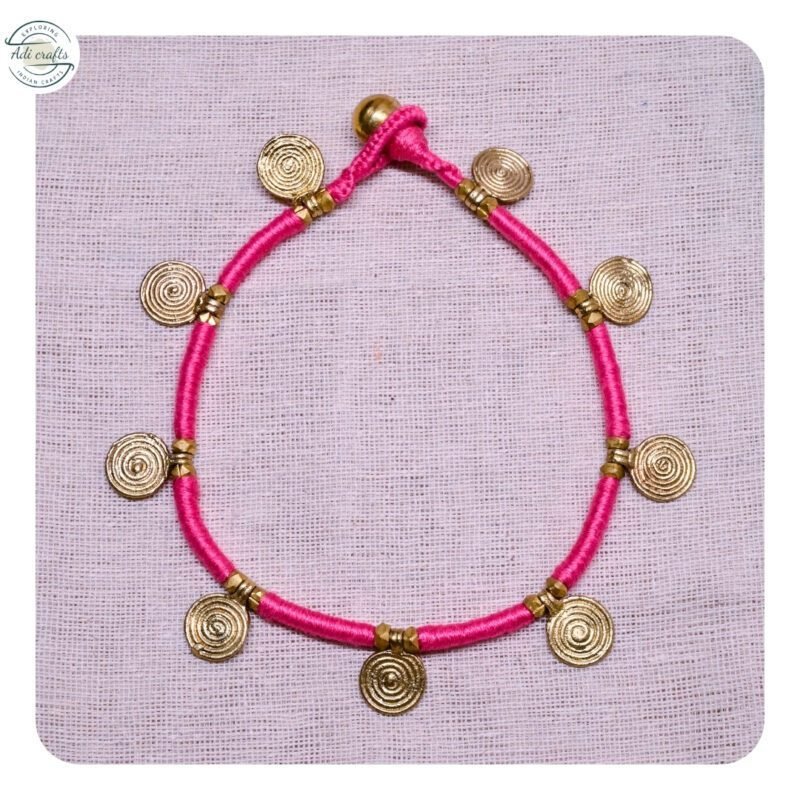Handcrafted Odisha Tribal Dhokra Anklet (Payal) – Puspa - Pink, 1 Pair
