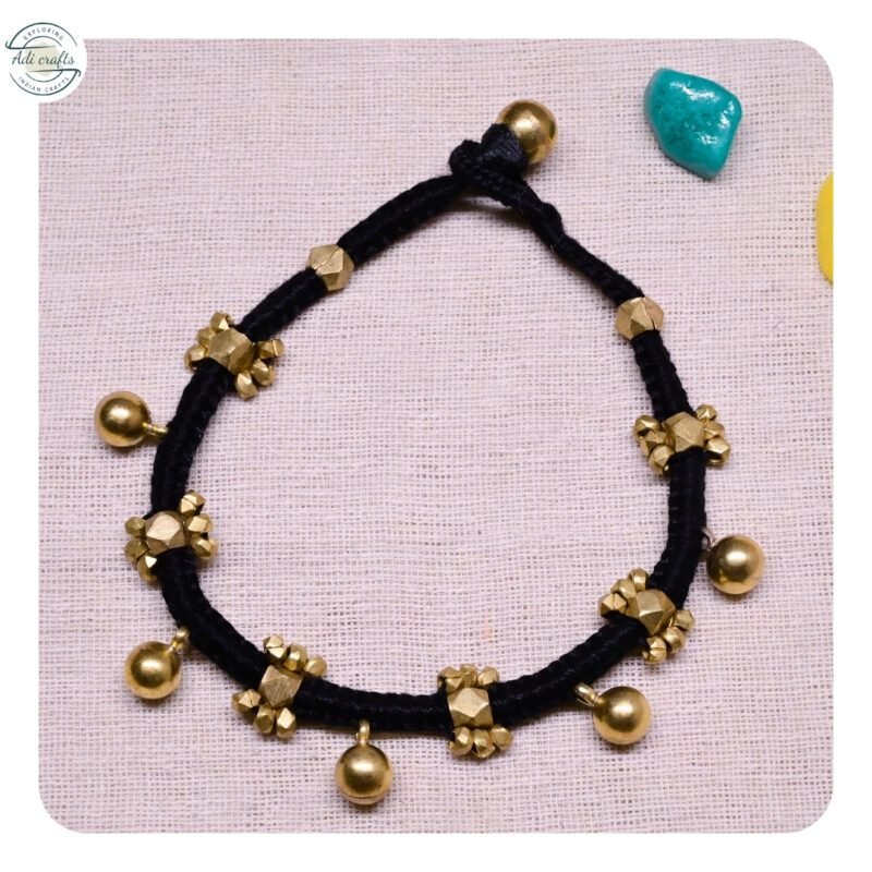 Handcrafted Odisha Tribal Dhokra Anklet (Payal) – Rina - Black, 1 Pair