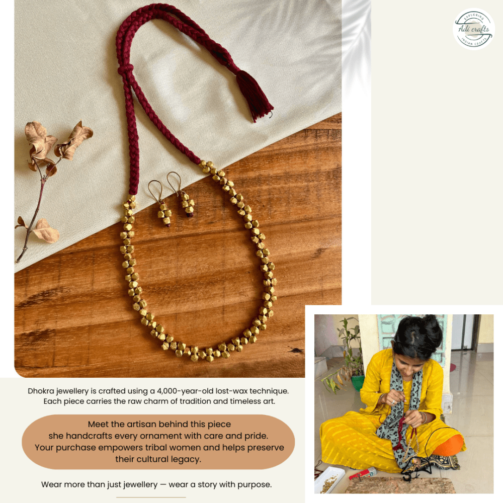 Pure Handmade Dhokra Beaded Jewellery with Earring (SM34B) - Image 2