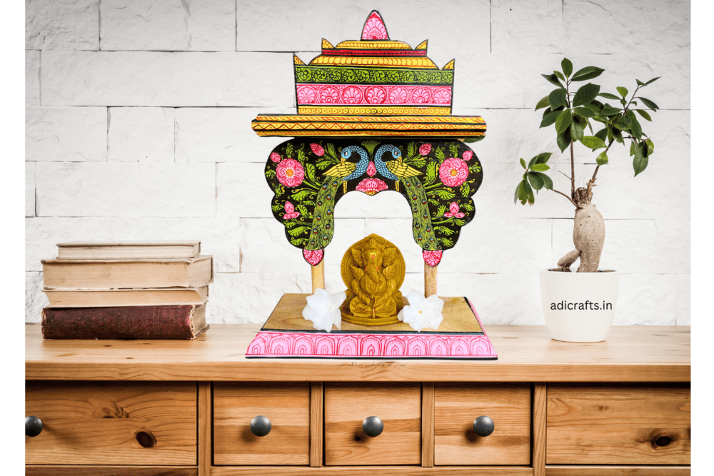 Handcrafted and Hand-Painted (Pattachitra) Wooden Small Temple/Pooja Khatuli/Wooden Mandap 003 - Image 3