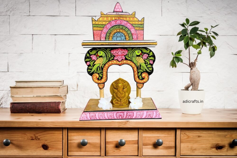 Handcrafted and Hand-Painted (Pattachitra) Wooden Small Temple/Pooja Khatuli/Wooden Mandap 004 - Image 4