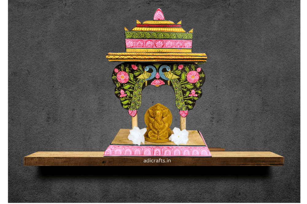 Handcrafted and Hand-Painted (Pattachitra) Wooden Small Temple/Pooja Khatuli/Wooden Mandap 003 - Image 4