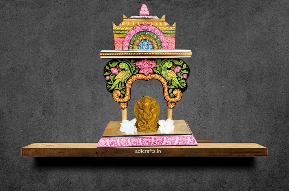 Handcrafted and Hand-Painted (Pattachitra) Wooden Small Temple/Pooja Khatuli/Wooden Mandap 004 - Image 5