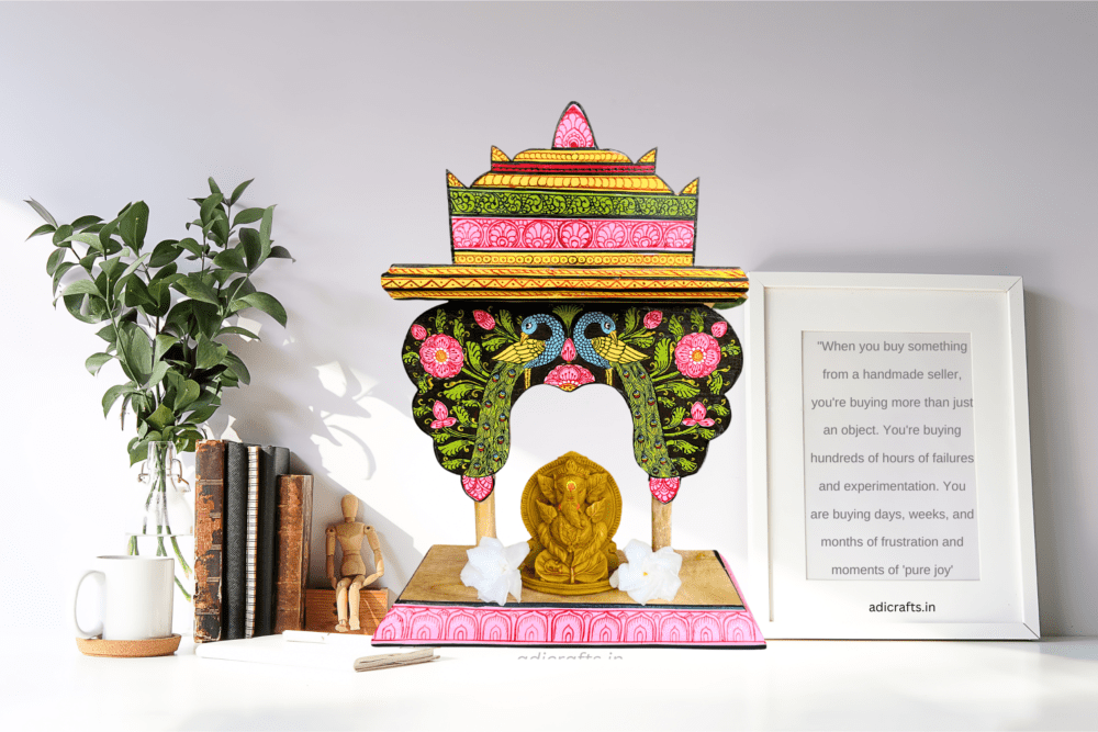 Handcrafted and Hand-Painted (Pattachitra) Wooden Small Temple/Pooja Khatuli/Wooden Mandap 003 - Image 5