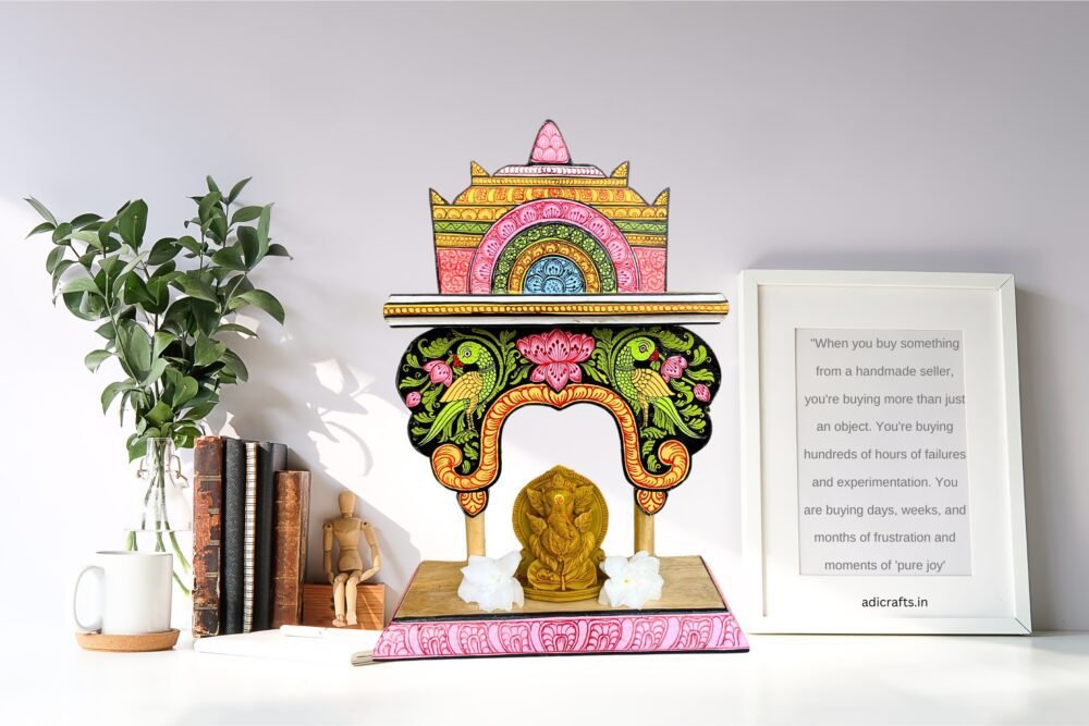 Handcrafted and Hand-Painted (Pattachitra) Wooden Small Temple/Pooja Khatuli/Wooden Mandap 004 - Image 6