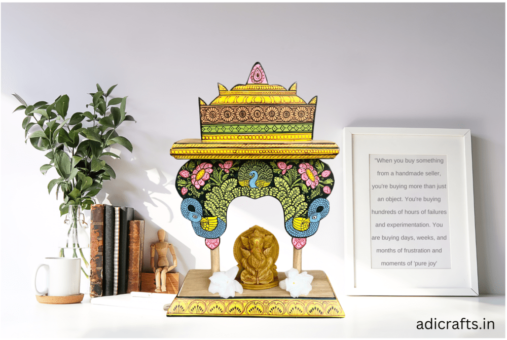 Handcrafted and Hand-Painted (Pattachitra) Wooden Small Temple/Pooja Khatuli/Wooden Mandap 001 - Image 5