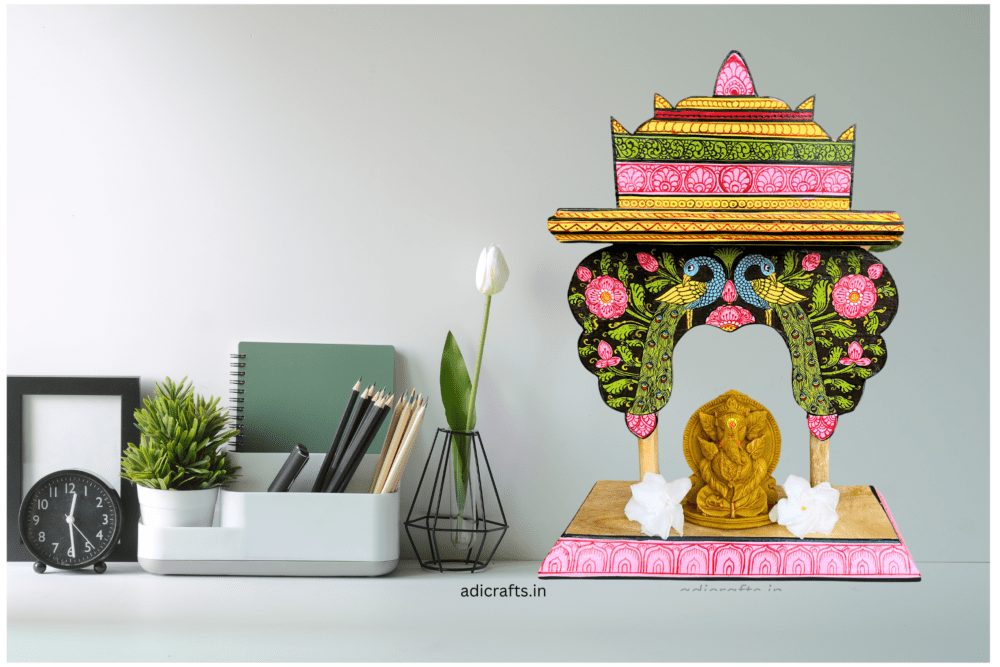 Handcrafted and Hand-Painted (Pattachitra) Wooden Small Temple/Pooja Khatuli/Wooden Mandap 003 - Image 6