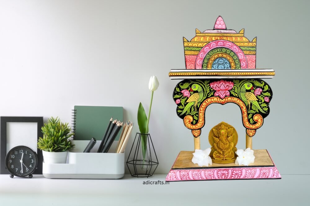 Handcrafted and Hand-Painted (Pattachitra) Wooden Small Temple/Pooja Khatuli/Wooden Mandap 004 - Image 7