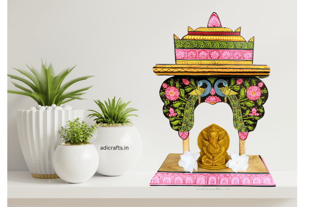 Handcrafted and Hand-Painted (Pattachitra) Wooden Small Temple/Pooja Khatuli/Wooden Mandap 003 - Image 7