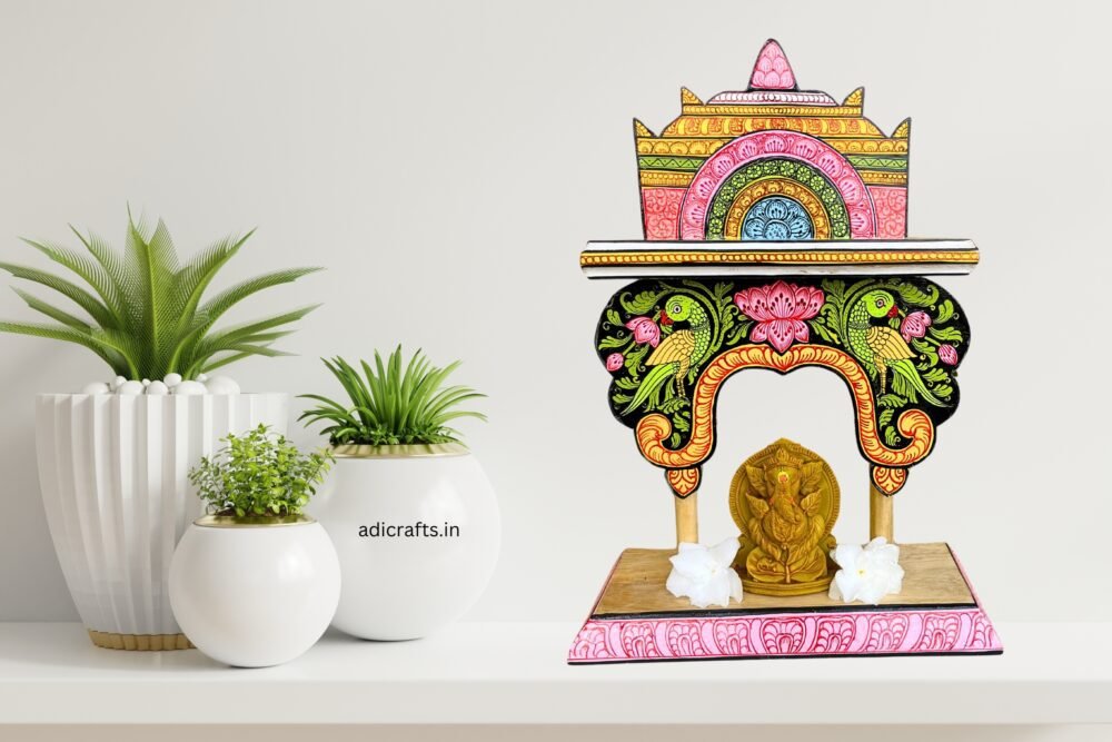 Handcrafted and Hand-Painted (Pattachitra) Wooden Small Temple/Pooja Khatuli/Wooden Mandap 004 - Image 3