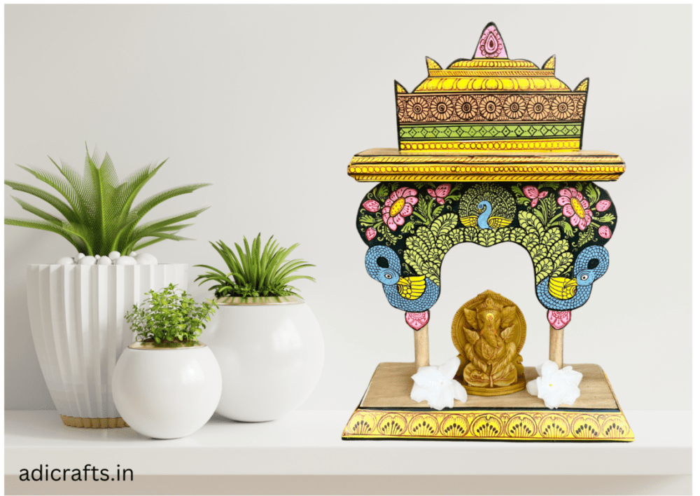 Handcrafted and Hand-Painted (Pattachitra) Wooden Small Temple/Pooja Khatuli/Wooden Mandap 001 - Image 3