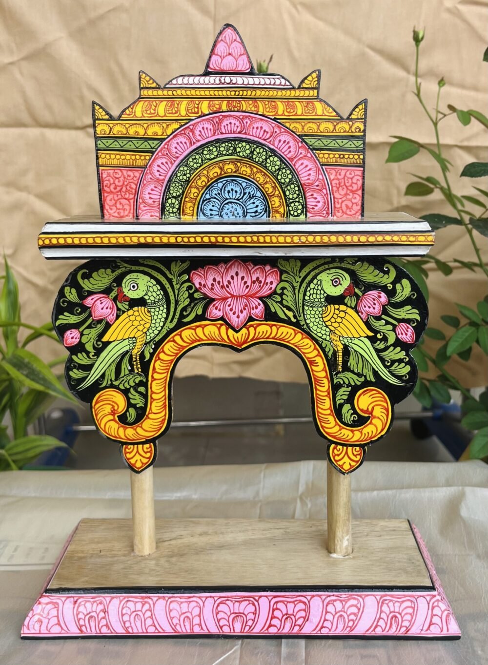 Handcrafted and Hand-Painted (Pattachitra) Wooden Small Temple/Pooja Khatuli/Wooden Mandap 004 - Image 2