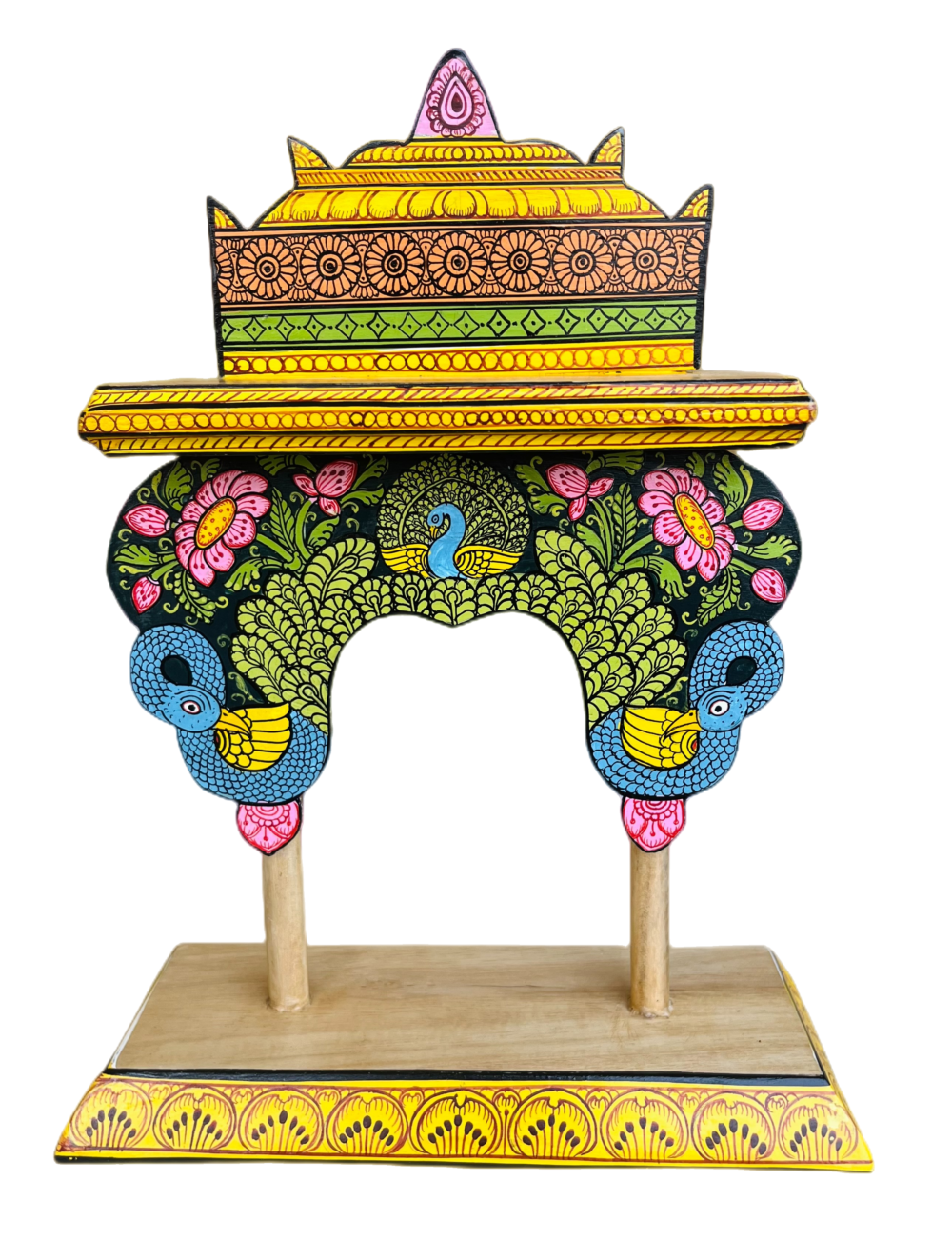 Handcrafted and Hand-Painted (Pattachitra) Wooden Small Temple/Pooja Khatuli/Wooden Mandap 001 - Image 2