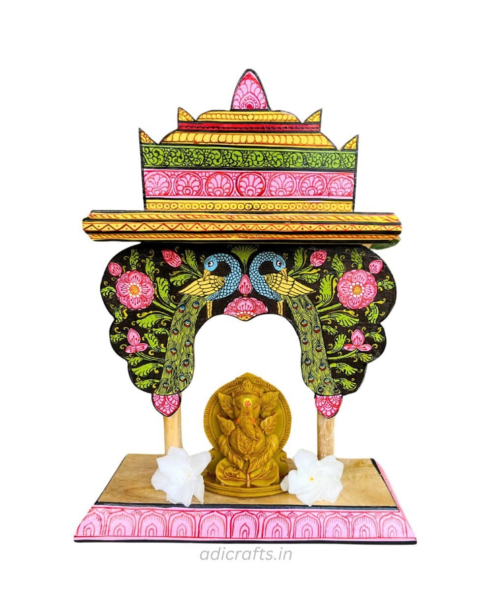 Handcrafted and Hand-Painted (Pattachitra) Wooden Small Temple/Pooja Khatuli/Wooden Mandap 003