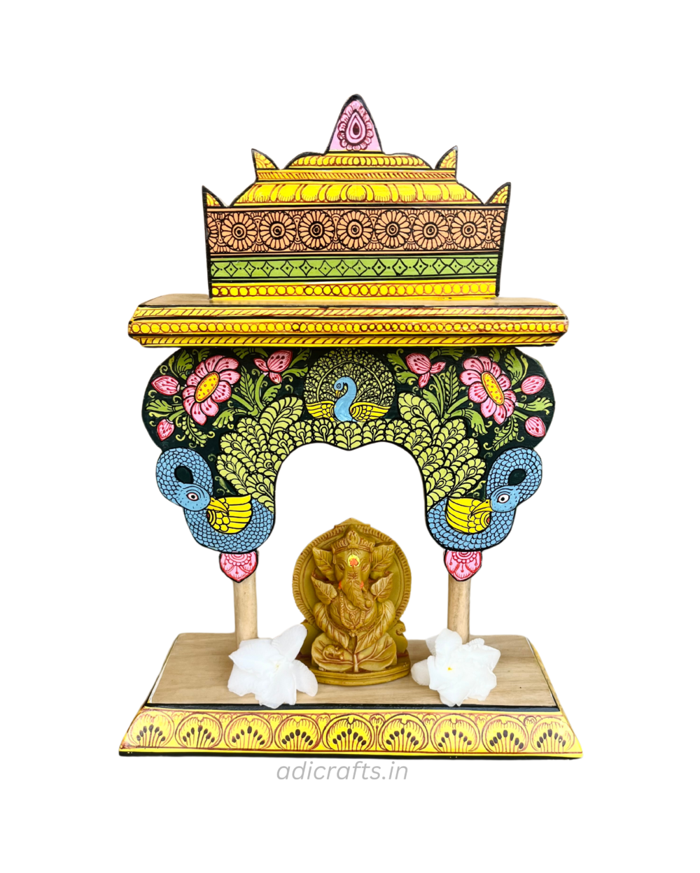 Handcrafted and Hand-Painted (Pattachitra) Wooden Small Temple/Pooja Khatuli/Wooden Mandap 001