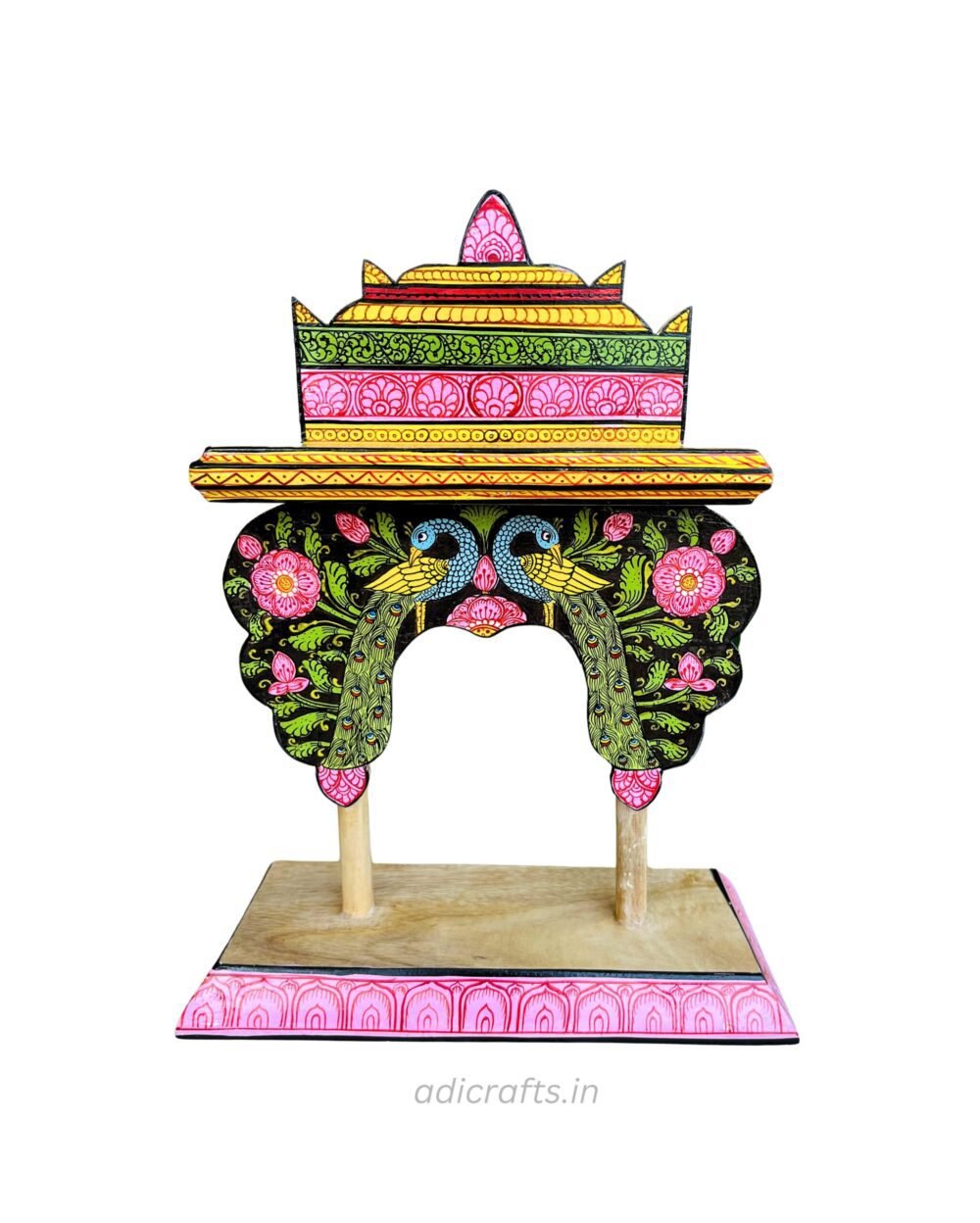 Handcrafted and Hand-Painted (Pattachitra) Wooden Small Temple/Pooja Khatuli/Wooden Mandap 003 - Image 2