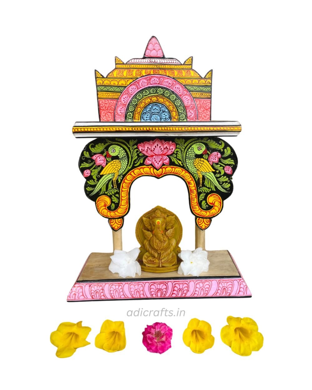 Handcrafted and Hand-Painted (Pattachitra) Wooden Small Temple/Pooja Khatuli/Wooden Mandap 004 - Image 8