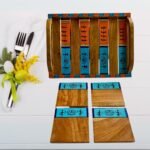 Wooden Handcrafted & Hand painted (Saura Painting) Serving Tray with 4 Pcs Coaster (STCT010)