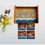 Wooden Handcrafted & Hand painted (Pattachitra) Serving Tray with 4 Pcs Coaster (STCT003)