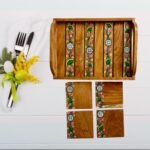 Wooden Handcrafted & Hand painted (Pattachitra) Serving Tray with 4 Pcs Coaster (STCJ006)