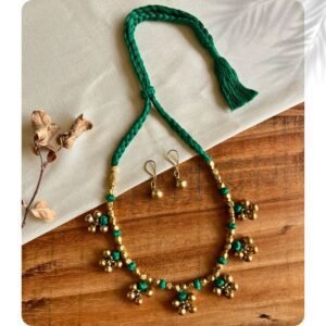 Handcrafted Odisha Tribal Dhokra Floral Cluster Necklace with Earrings – Hema - Green