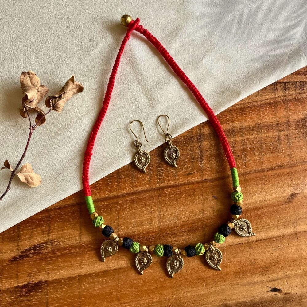 Pure Handmade Dhokra Pendant Jewellery with Earring (ATA 2183) - Image 2