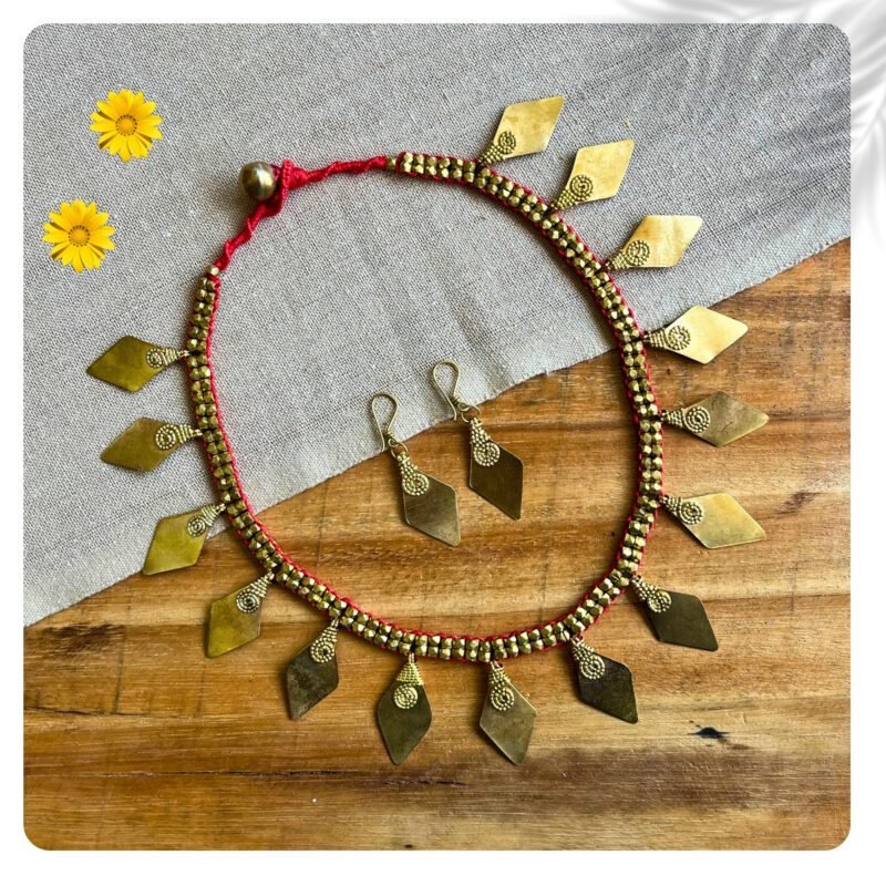 Handcrafted Odisha Tribal Dhokra Brass Leaf Necklace with Earrings – Devi