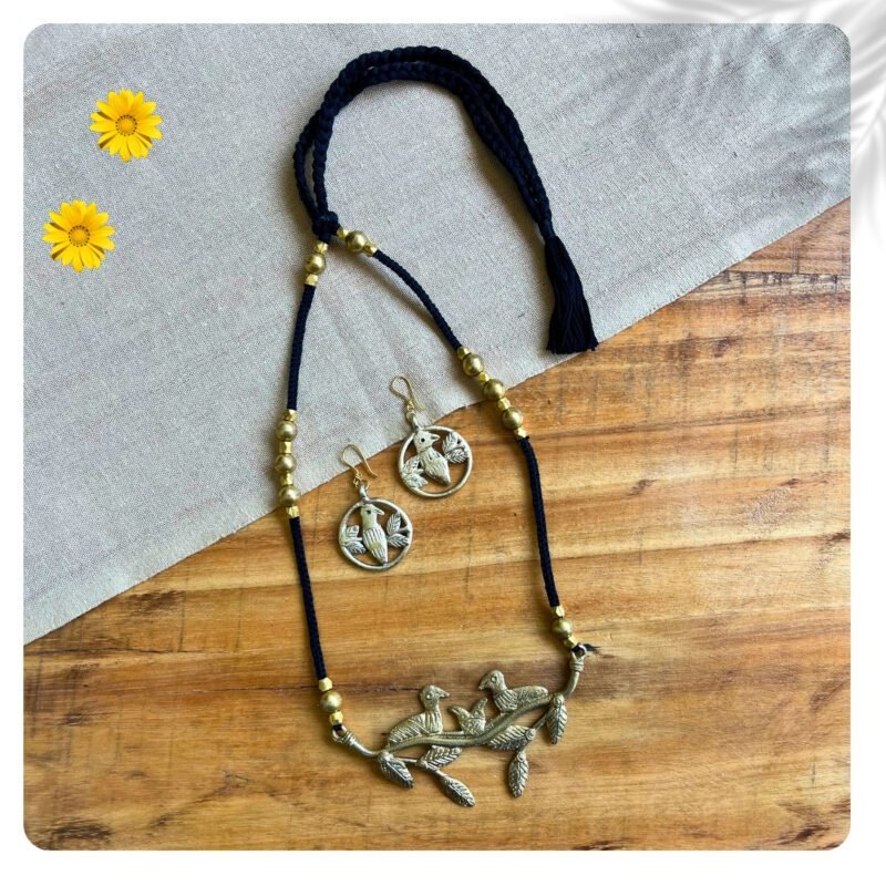 Handcrafted Odisha Tribal Dhokra Bird Motif Necklace with Earrings – Rina
