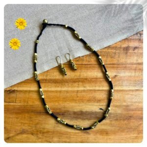 Handcrafted Odisha Tribal Dhokra Minimal Necklace with Earrings – Hema - Black