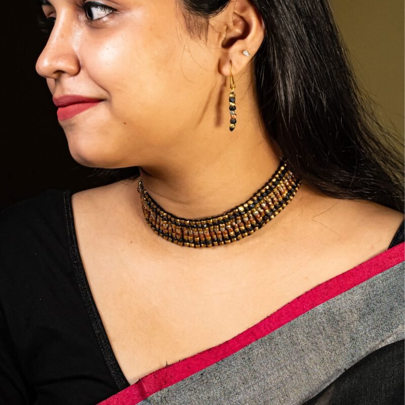 Handcrafted Odisha Tribal Dhokra Choker Necklace with Earrings – Puspa