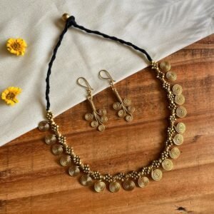 Handcrafted Odisha Tribal Dhokra Spiral Necklace with Earrings – Lalita - Black