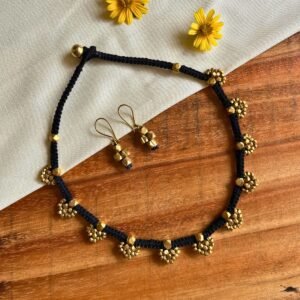 Handcrafted Odisha Tribal Dhokra Ghungroo Drop Necklace with Earrings – Jaya - Black